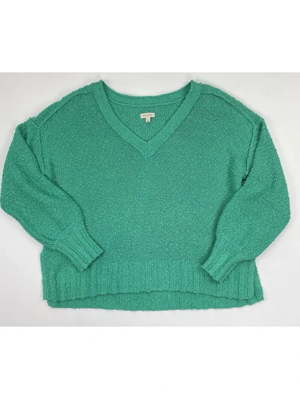 NWT Anthropologie Pilcro Green V Neck Sweater Womens S Slouchy Textured Knit